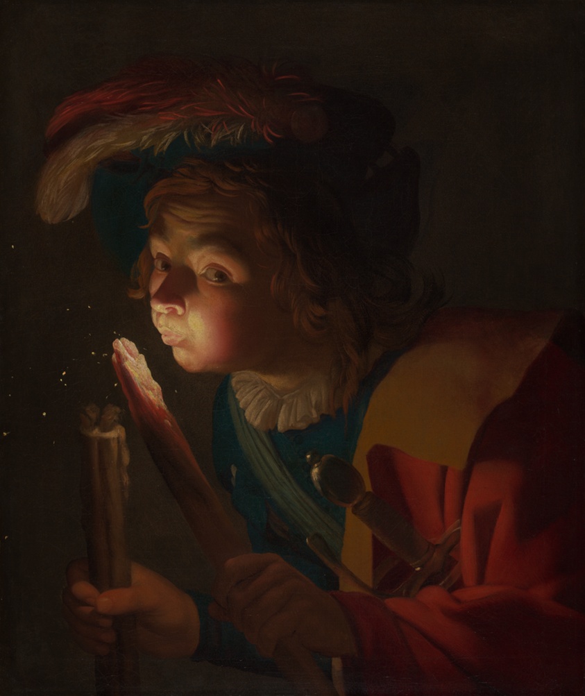 A Boy Blowing on a Firebrand — Gerrit van Honthorst