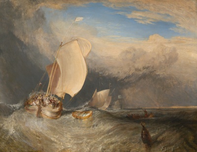 Fishing Boats with Hucksters Bargaining for Fish